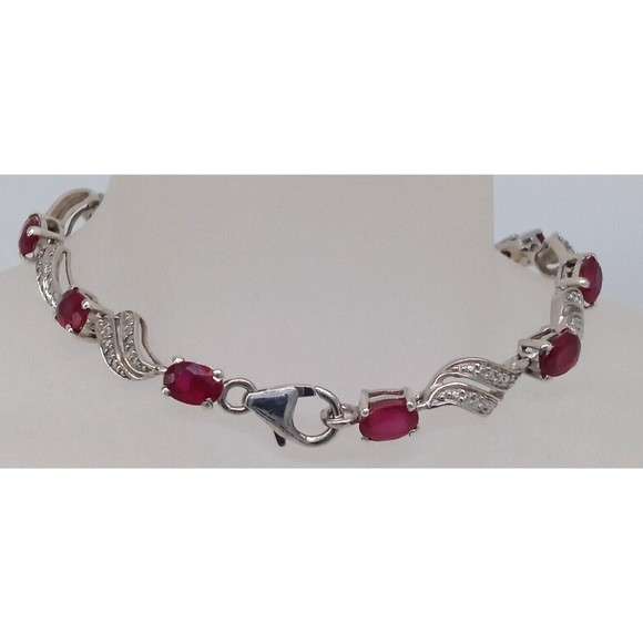 Chuck Clemency Red Gemstone Tennis Bracelet STS 925 Sterling Silver Sparkly! - Picture 9 of 12